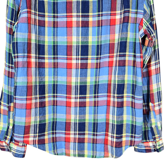 Ralph Lauren Polo Linen Shirt Mens Extra Large Custom Fit Button Up Multi Plaid - Picture 9 of 12